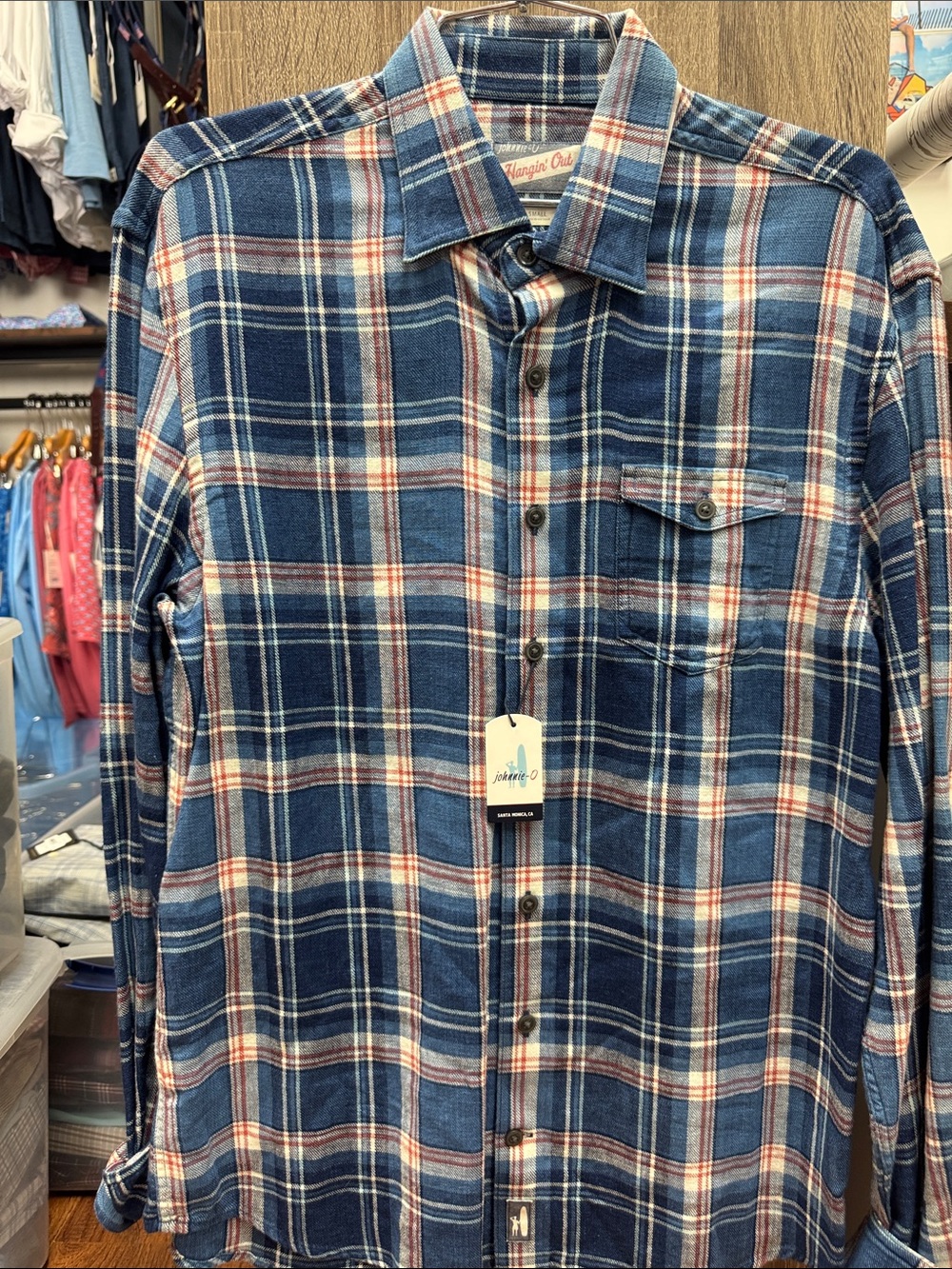 johnnie-O Navy and Cream Plaid Button-Down Shirt